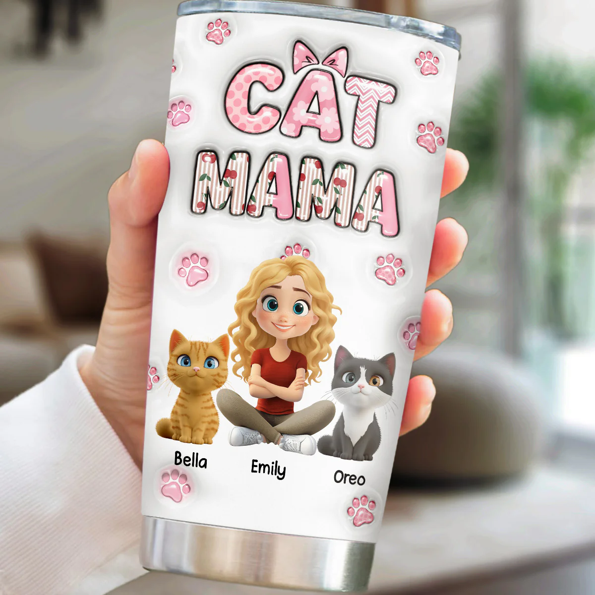 Cherry On Top Cat Version 2 - Personalized Custom 3D Inflated Effect Tumbler - Image 2