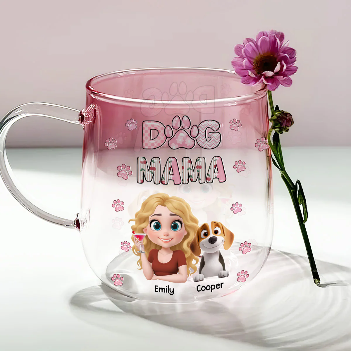 Cherry On Top - Personalized Custom Pink Gradient Glass Mug - Image 2