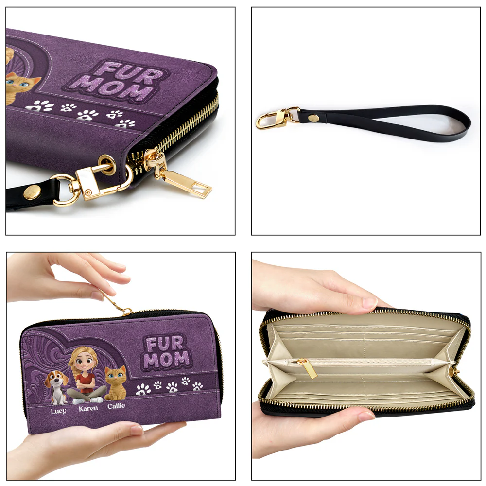 Chibi Cartoon Pet Mom - Personalized Custom Leather Wallet - Image 5