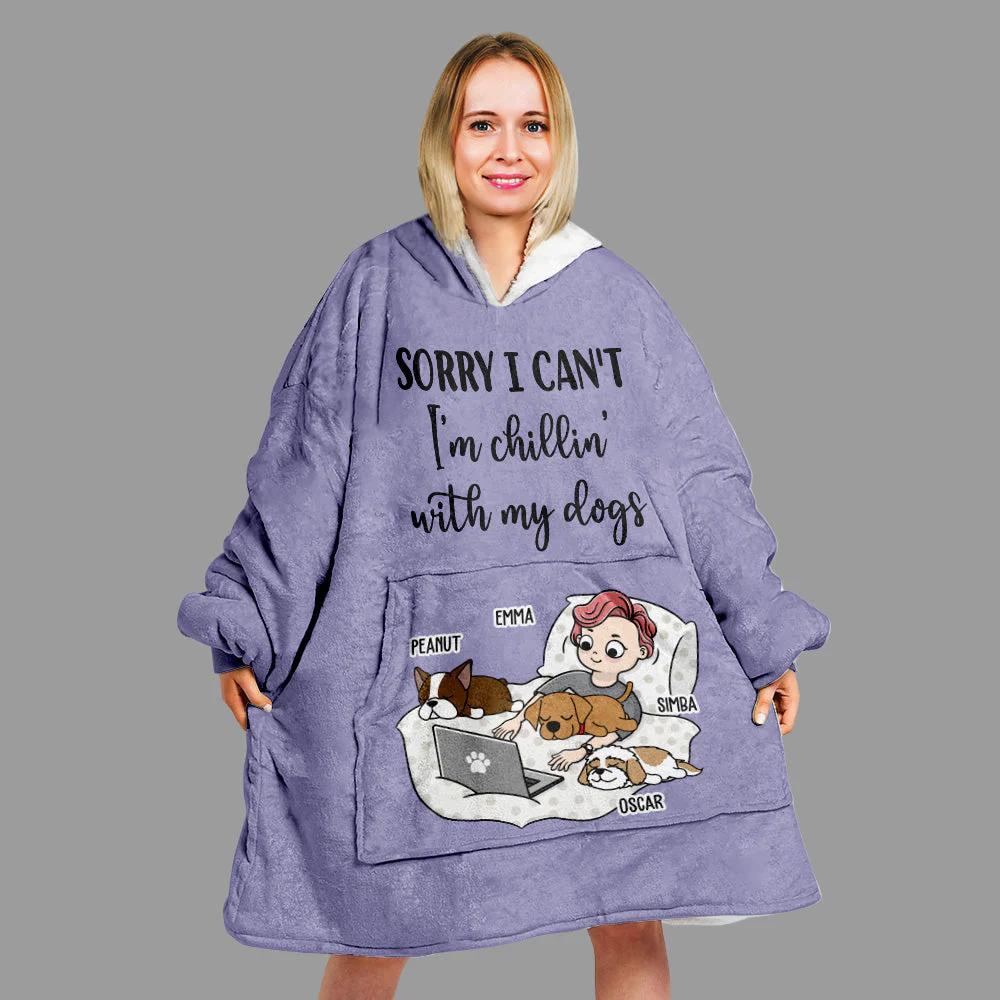 Chillin' With Dogs - Personalized Custom Blanket Hoodie - Image 2