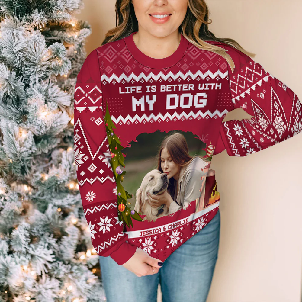 Chistmas Is Better With My Dogs Photo - Personalized Custom All-Over-Print Sweatshirt - Image 5