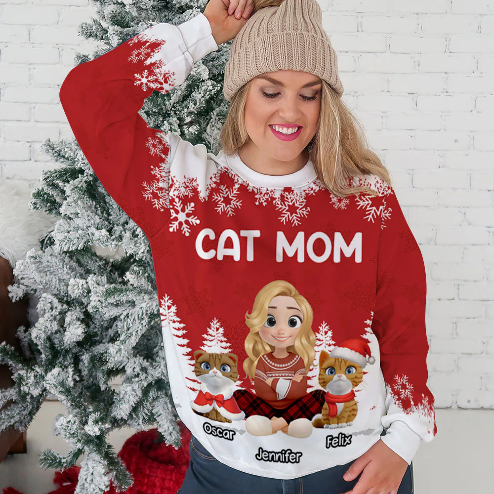 Christmas 2025 Cat Mom - Personalized Custom All-Over-Print Sweatshirt - Image 4