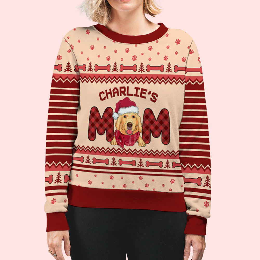 Christmas Best Dog Mom - Personalized Custom All-Over-Print Sweatshirt - Image 3