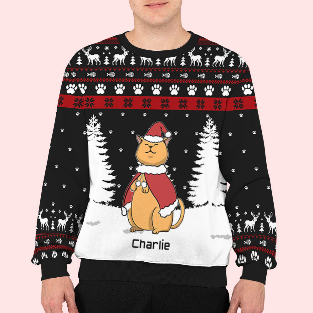 Christmas Cat Chilling - Personalized Custom All-Over-Print Sweatshirt - Image 2