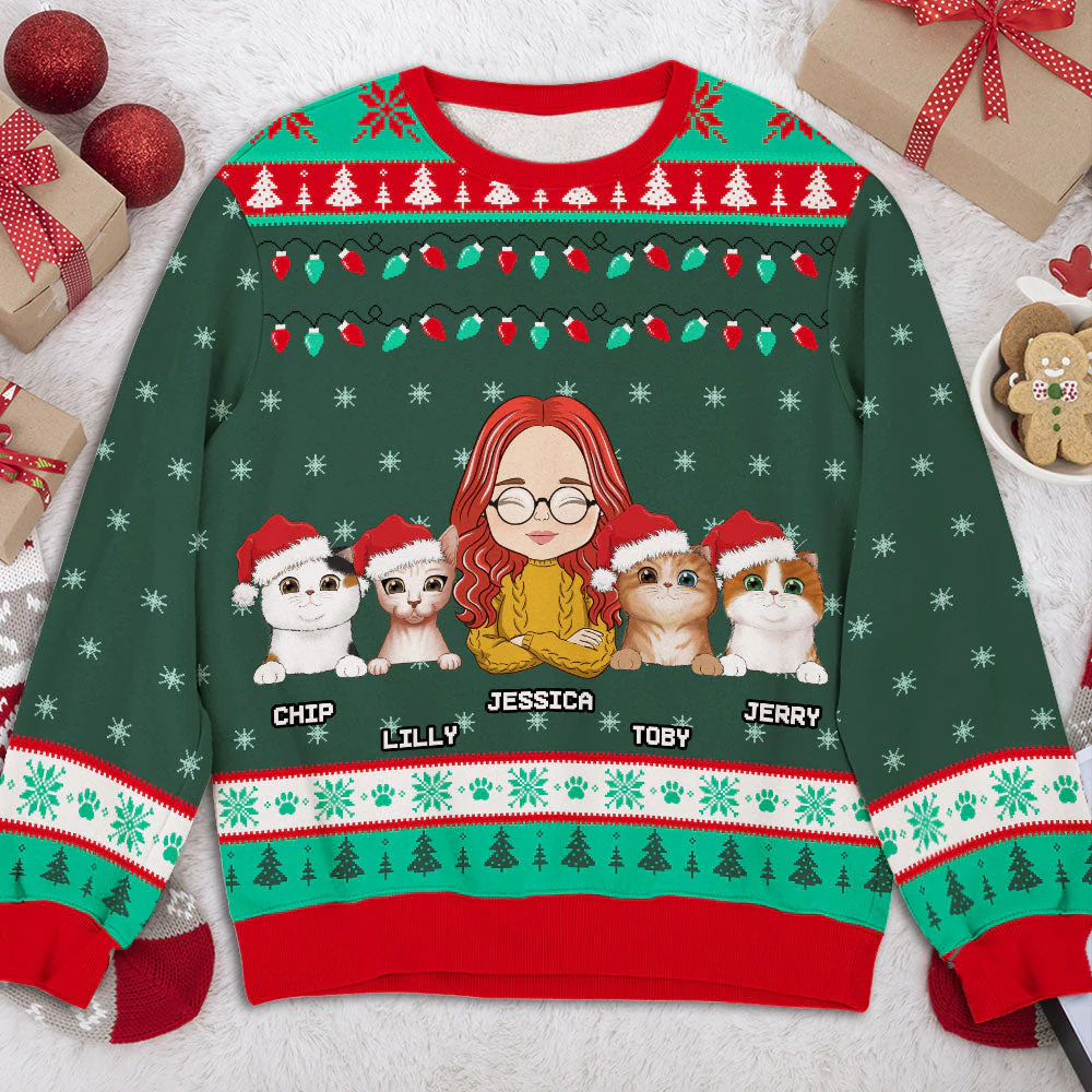 Christmas Cat Mom Dad - Personalized Custom All-Over-Print Sweatshirt - Image 3