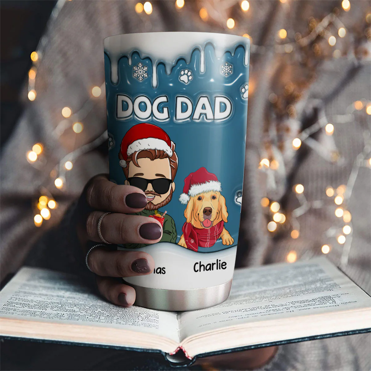Christmas Dad Of Dogs - Personalized Custom 3D Inflated Effect Tumbler - Image 2