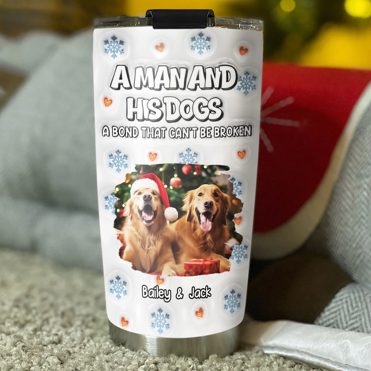 Christmas Day With Dog Dad Ver Photo 2 - Personalized Custom 3D Inflated Effect Tumbler - Image 3