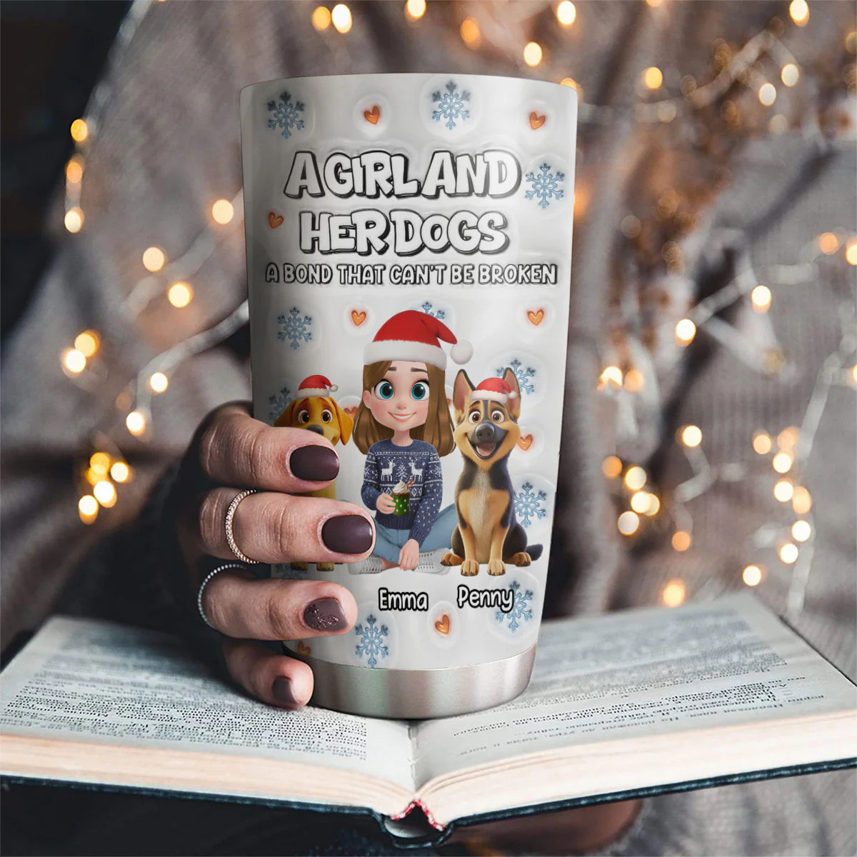 Christmas Day With Dog Mom Ver 2 - Personalized Custom 3D Inflated Effect Tumbler - Image 2