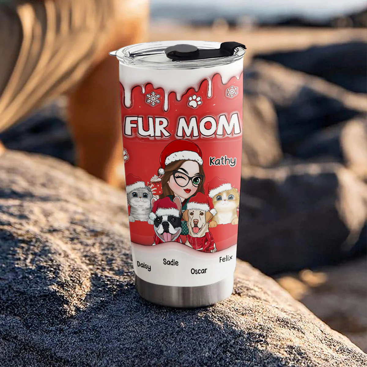 Christmas Mom Of Pets - Personalized Custom 3D Inflated Effect Tumbler - Image 4
