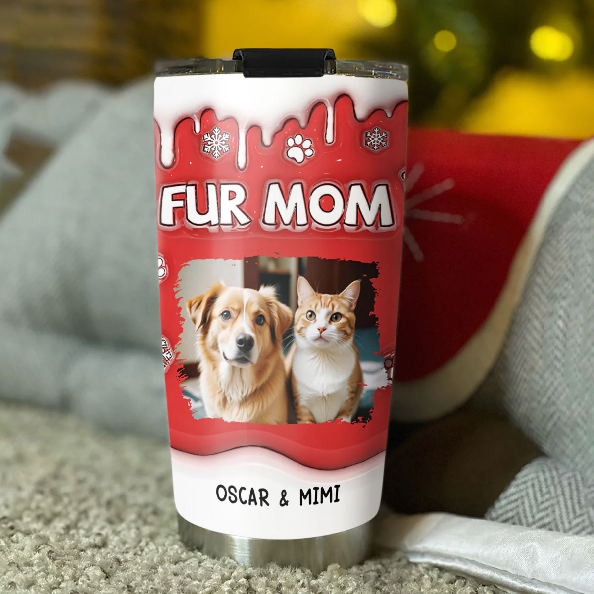 Christmas Mom Of Pets Photo - Personalized Custom 3D Inflated Effect Tumbler - Image 3