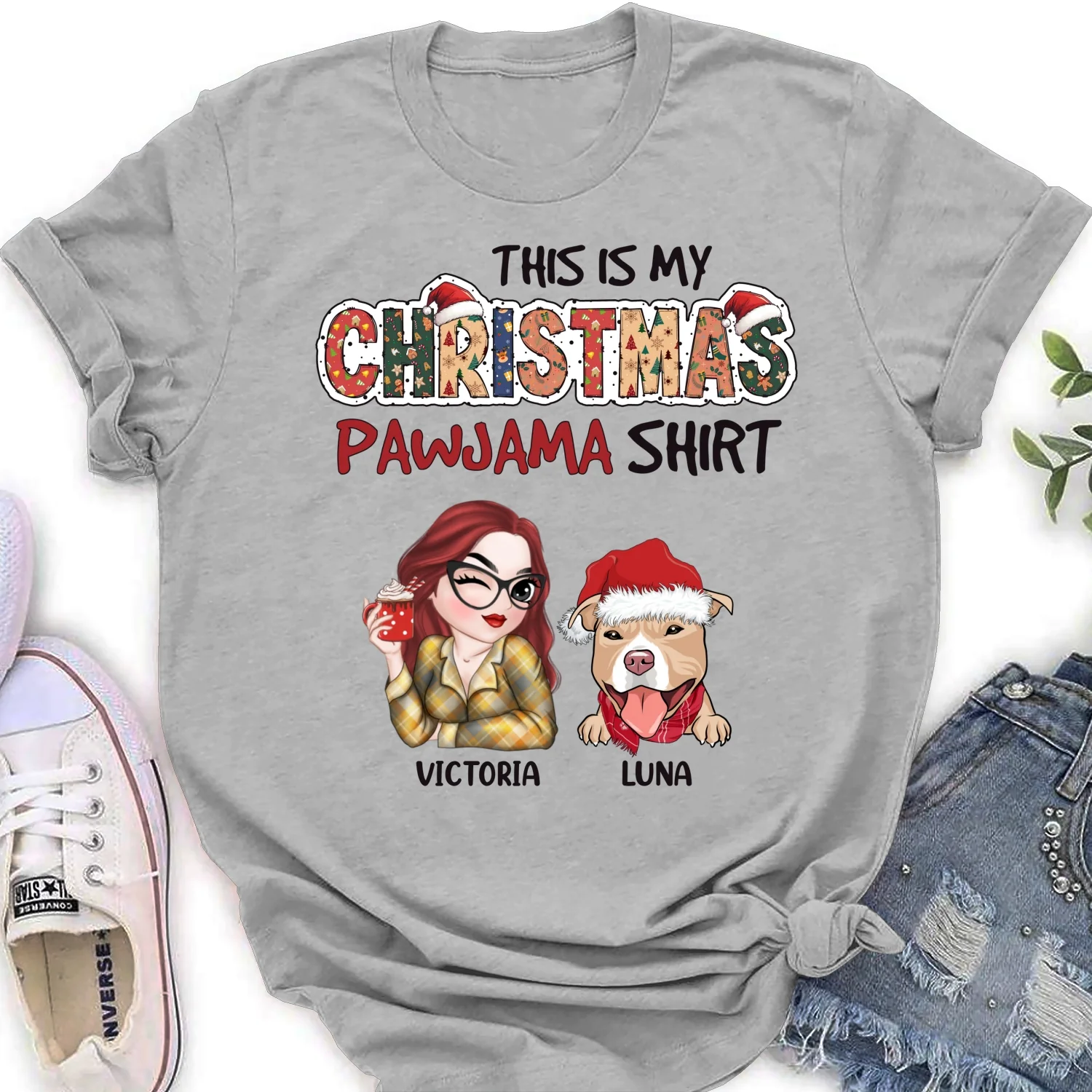 Christmas Pawjama Shirt - Personalized Custom Women's T-shirt - Image 6