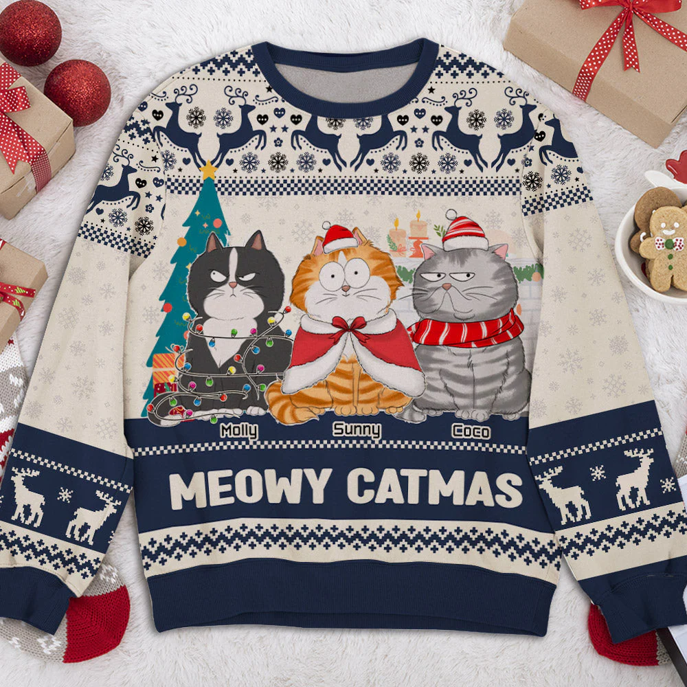 Christmas With Cats - Personalized Custom All-Over-Print Sweatshirt - Image 3
