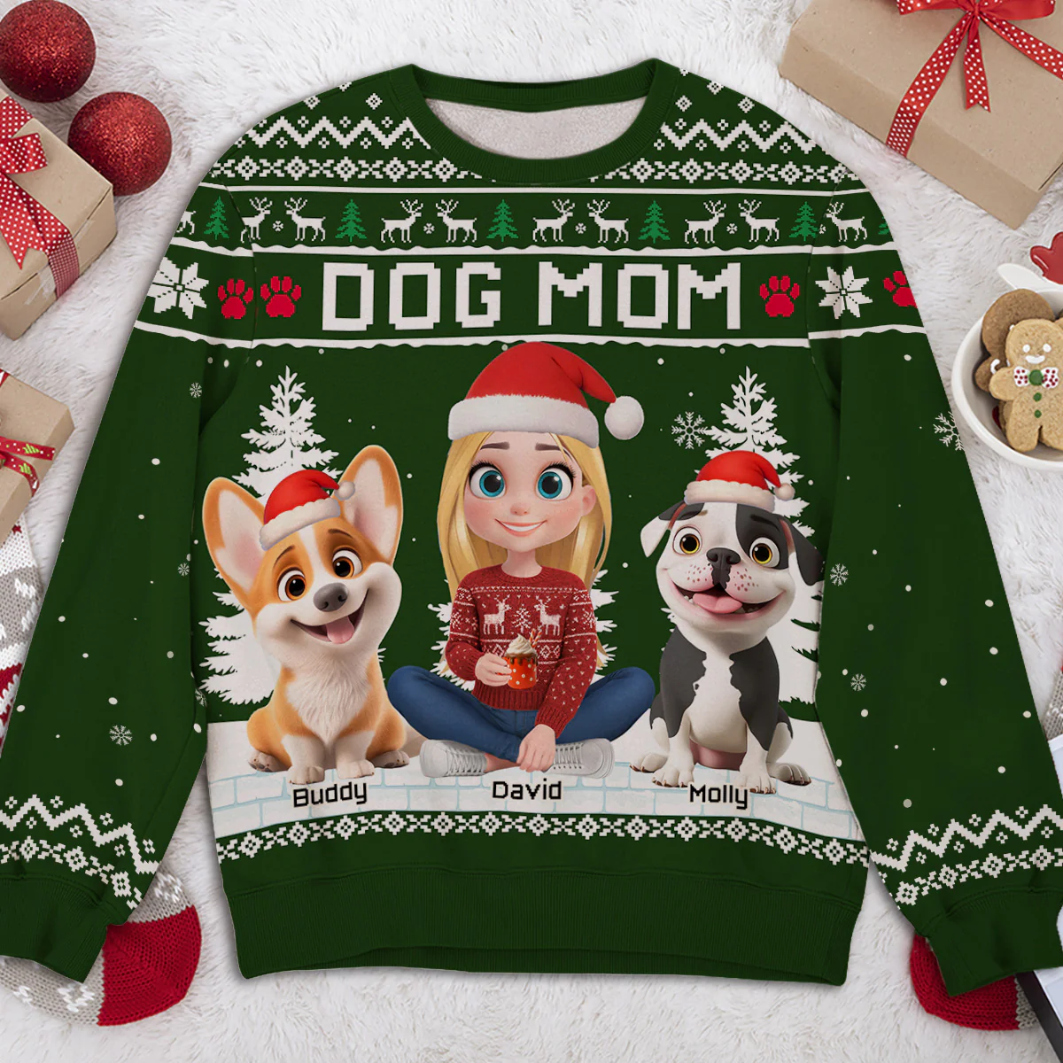 Christmas With Dog My Mom Dad Cartoon - Personalized Custom All-Over-Print Sweatshirt - Image 2
