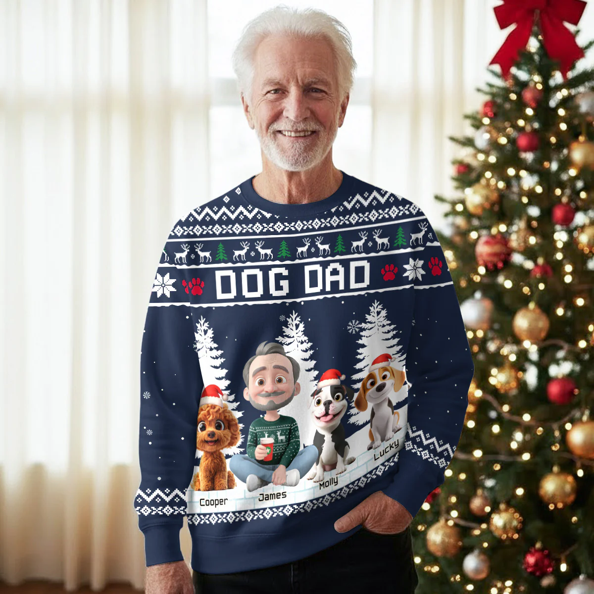 Christmas With Dog My Mom Dad Cartoon - Personalized Custom All-Over-Print Sweatshirt - Image 3