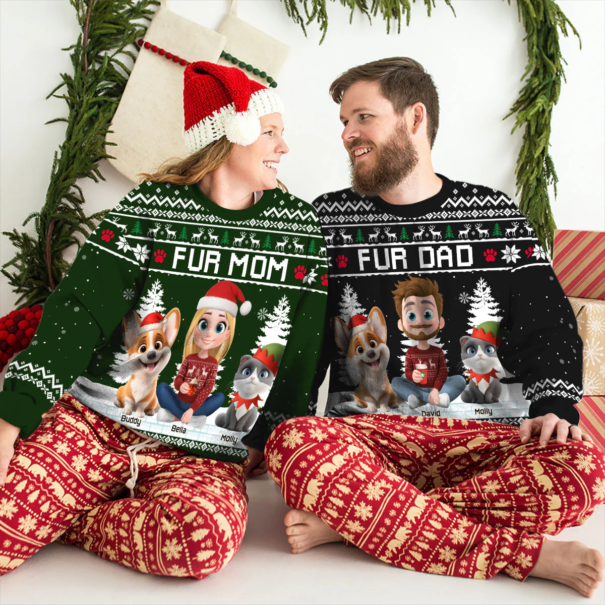 Christmas With Fur My Mom Dad Cartoon - Personalized Custom All-Over-Print Sweatshirt - Image 5