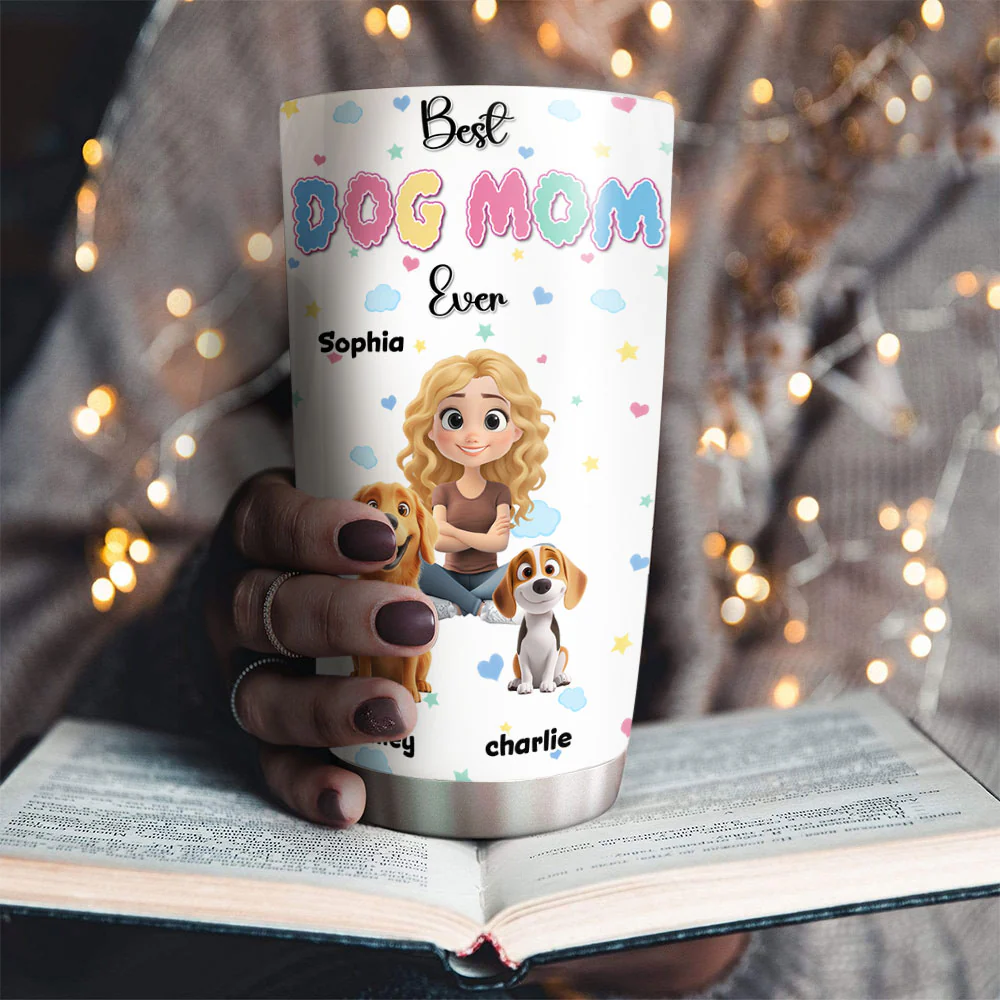 Cloudy Dog Mom - Personalized Custom Tumbler - Image 3