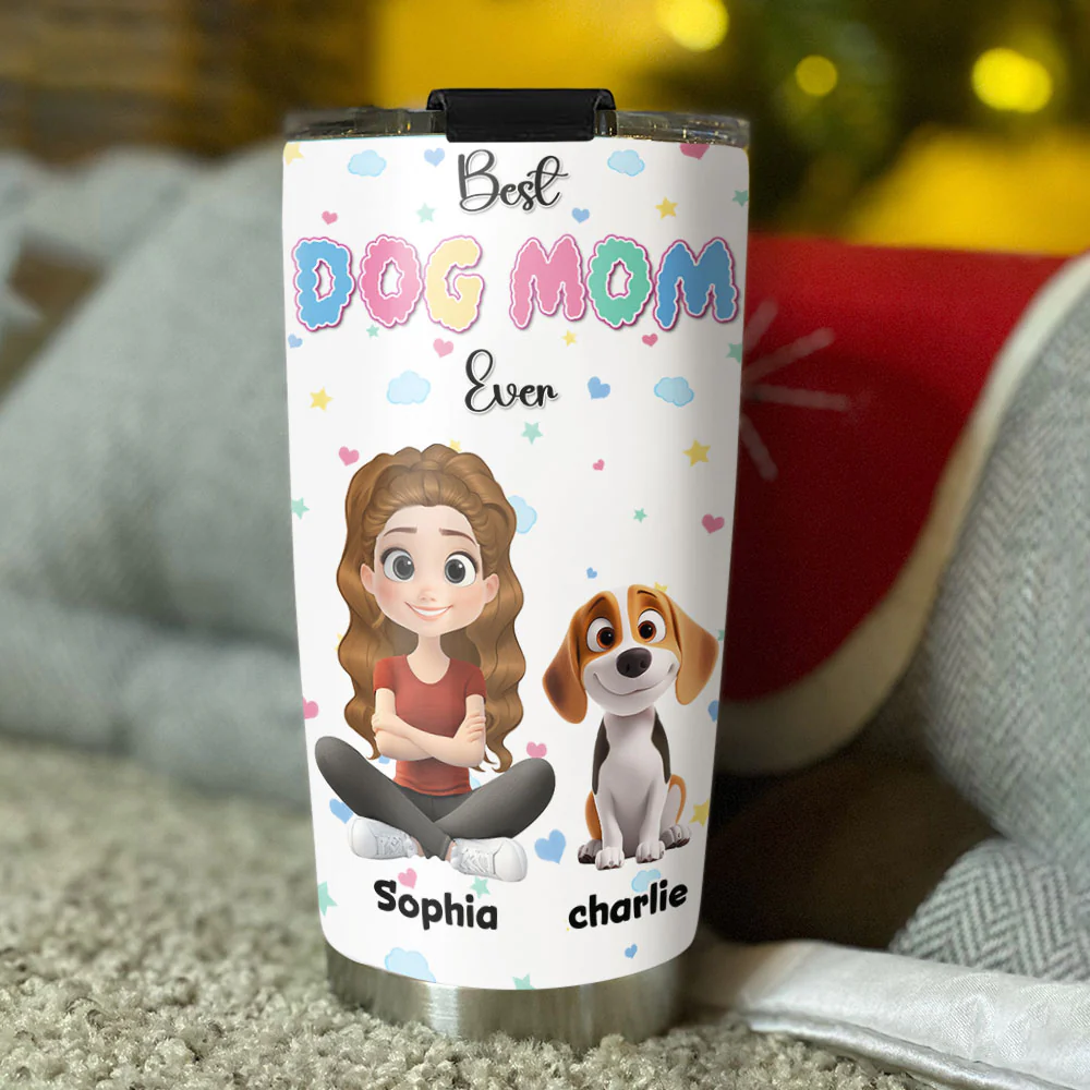 Cloudy Dog Mom - Personalized Custom Tumbler - Image 4