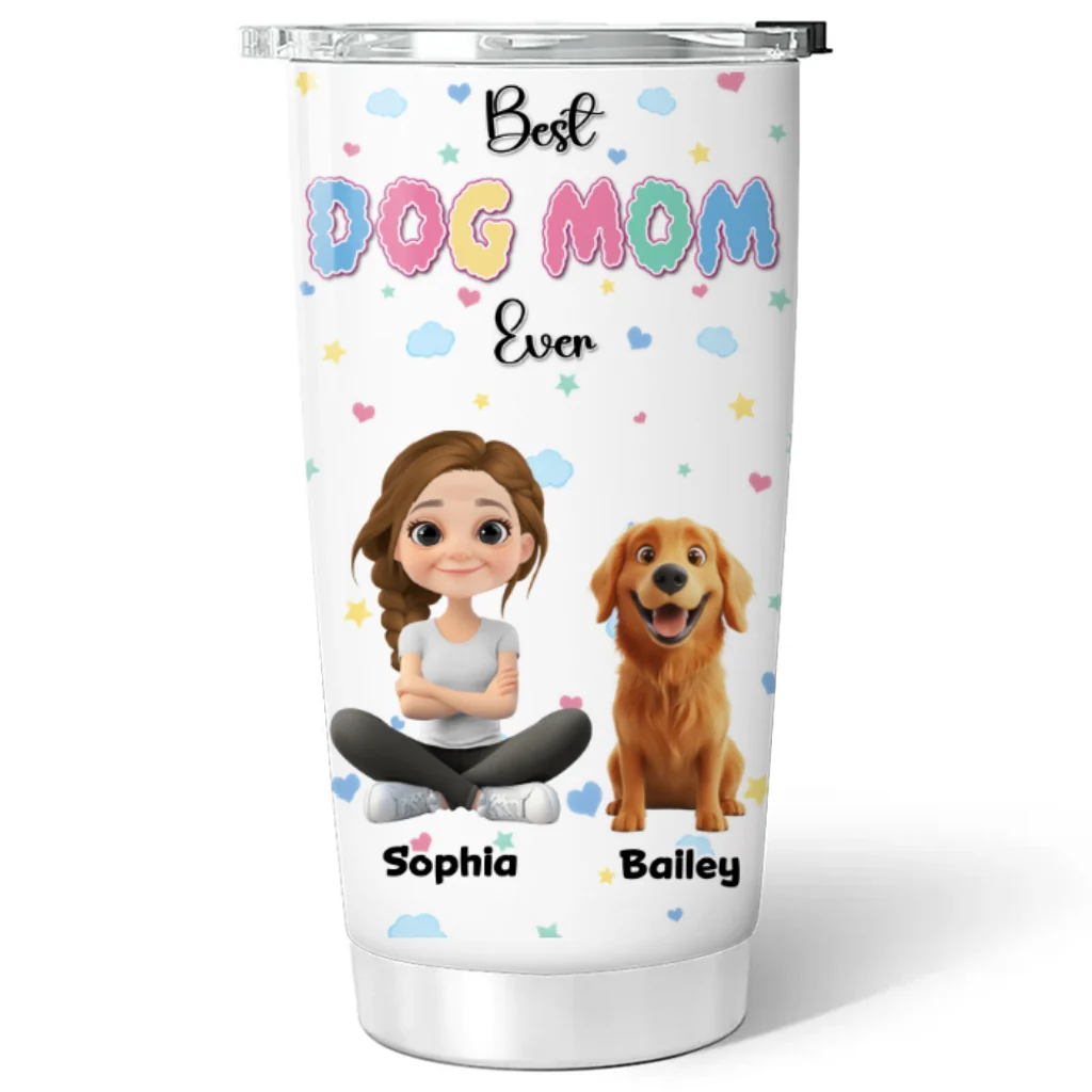Cloudy Dog Mom - Personalized Custom Tumbler - Image 5