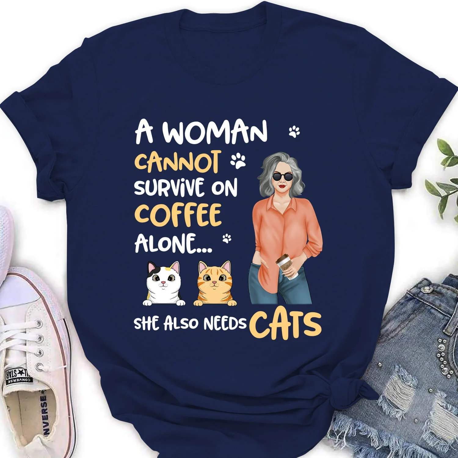 Coffee And Cat - Personalized Custom Women's T-shirt - Image 4