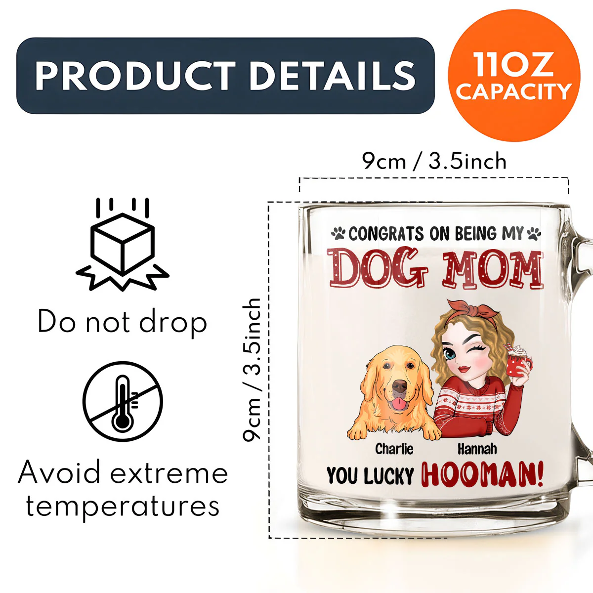 Congrats On Being My Dog Mom Dad - Personalized Custom Glass Mug - Image 5