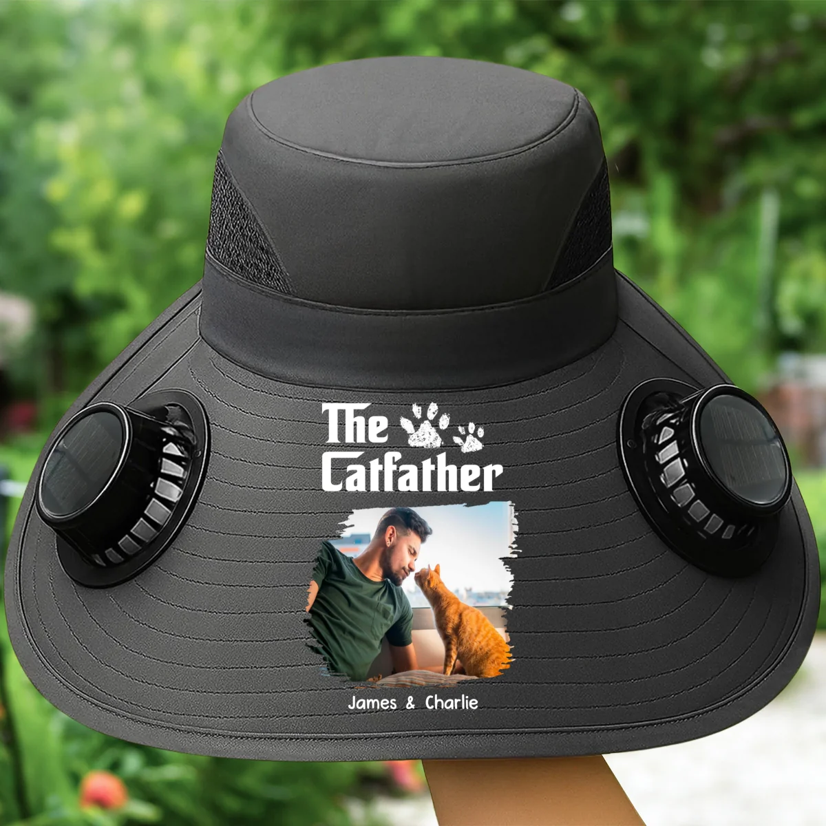 Cool Cat Farther Photo - Personalized Custom Solar Fan Hat - Image 6
