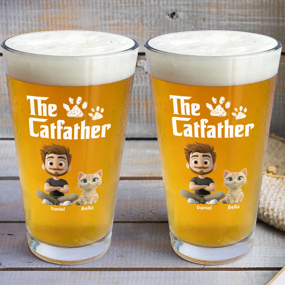 Cool Cat Father - Personalized Custom Beer Glass - Image 3