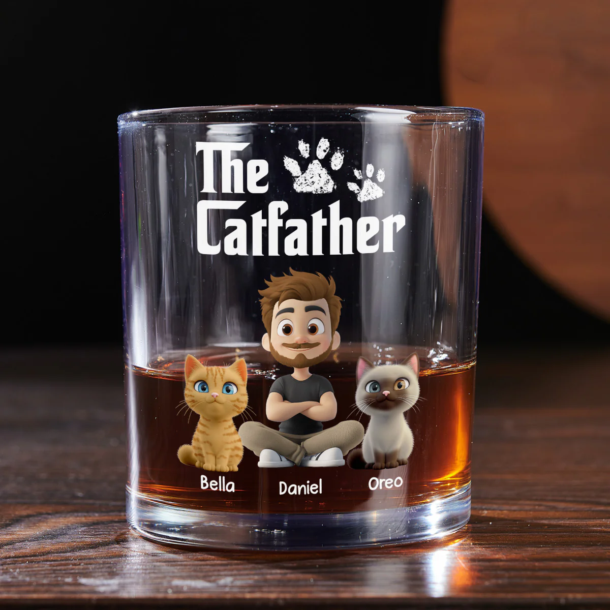 Cool Cat Father - Personalized Custom Whiskey Glass