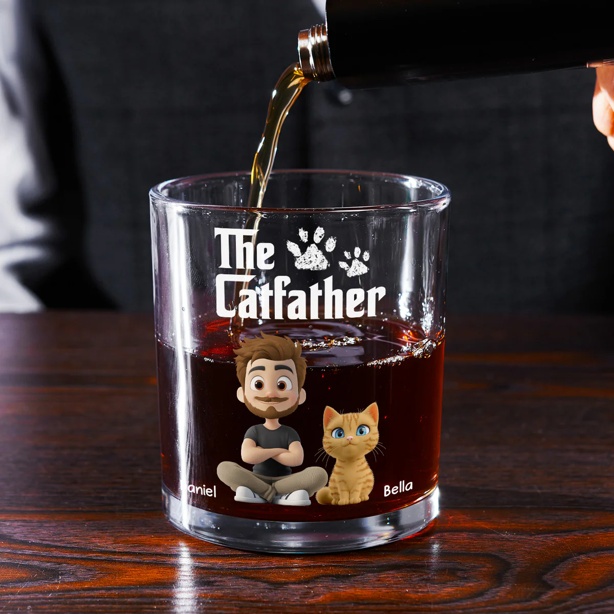 Cool Cat Father - Personalized Custom Whiskey Glass - Image 3
