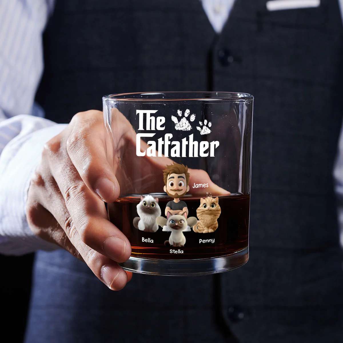 Cool Cat Father - Personalized Custom Whiskey Glass - Image 4