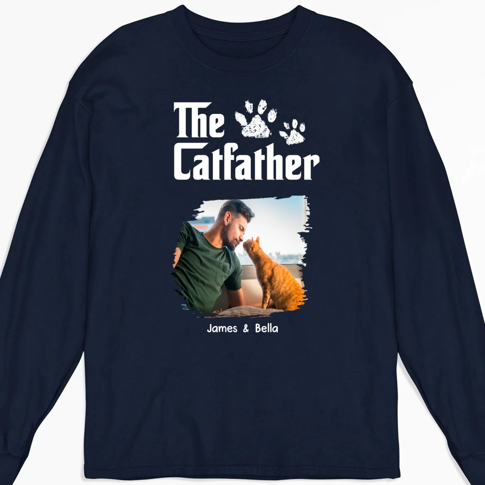 Cool Cat Father Photo - Personalized Custom Long Sleeve T-Shirt - Image 4