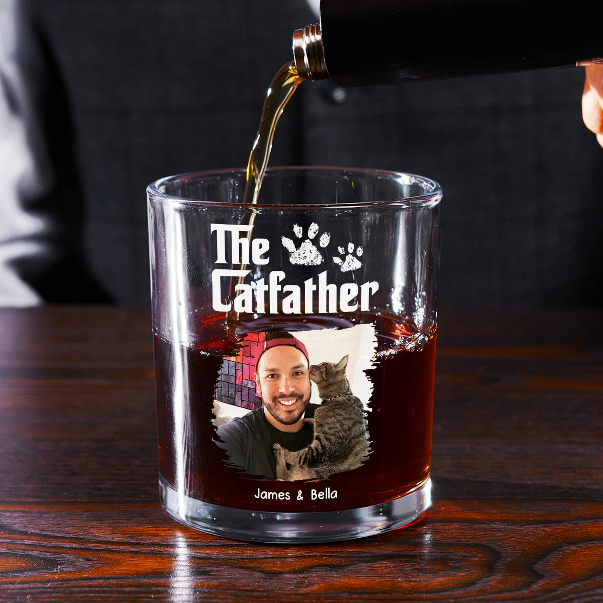 Cool Cat Father Photo - Personalized Custom Whiskey Glass