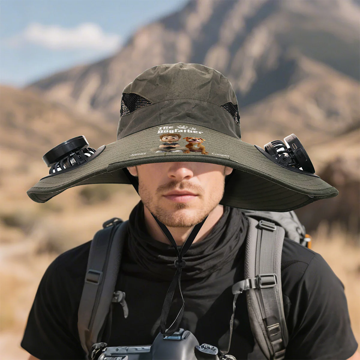 Cool Dog Farther - Personalized Custom Solar Fan Hat - Image 2