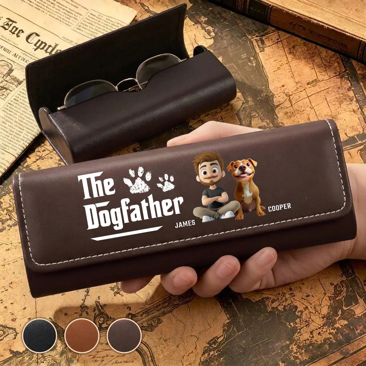Cool Dog Father - Personalized Custom Leather Eyeglass Case