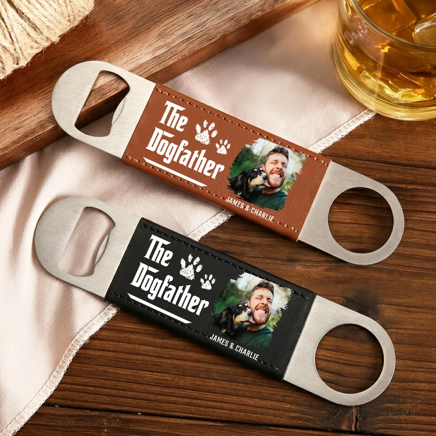 Cool Dog Father Photo - Personalized Custom Leather Bottle Opener - Image 3