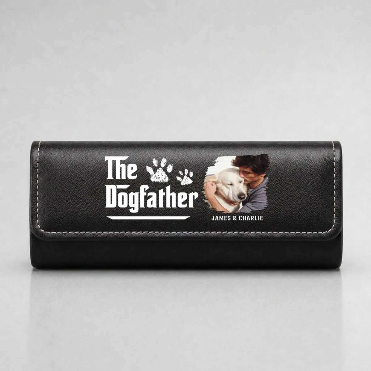 Cool Dog Father Photo - Personalized Custom Leather Eyeglass Case - Image 5