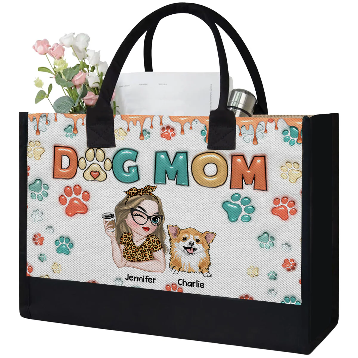 Mom Of Dogs Bag - Personalized Custom 3D Inflated Effect Canvas Tote Bag - Image 3