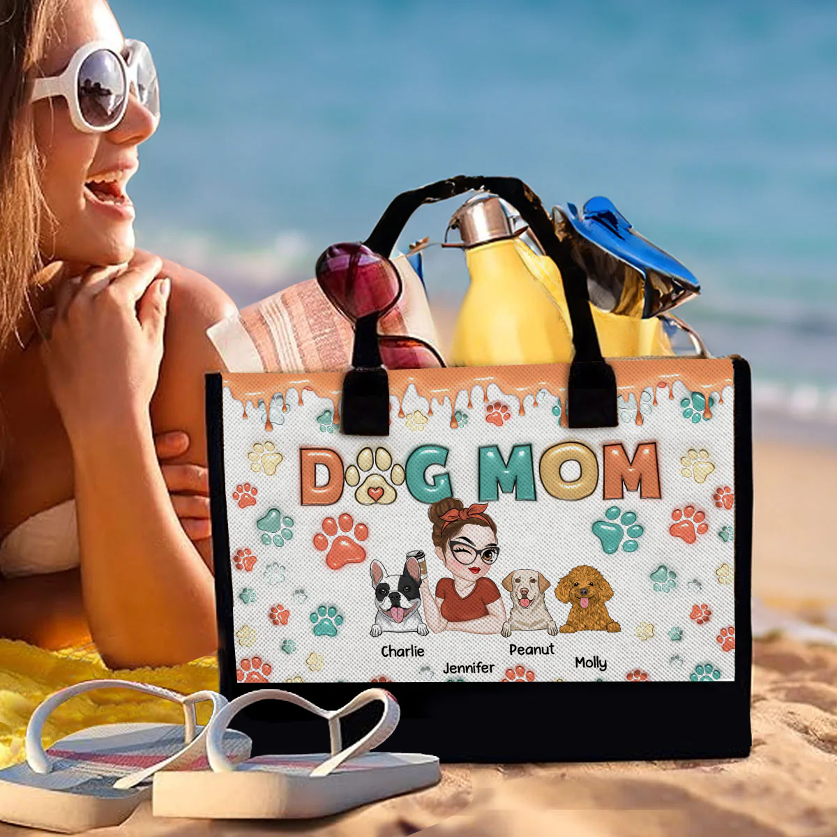 Mom Of Dogs Bag - Personalized Custom 3D Inflated Effect Canvas Tote Bag - Image 6
