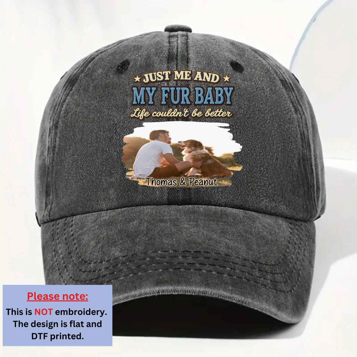 Could Not Be Better Fur Ver Photo - Personalized Custom Vintage Washed Denim Cap - Image 6