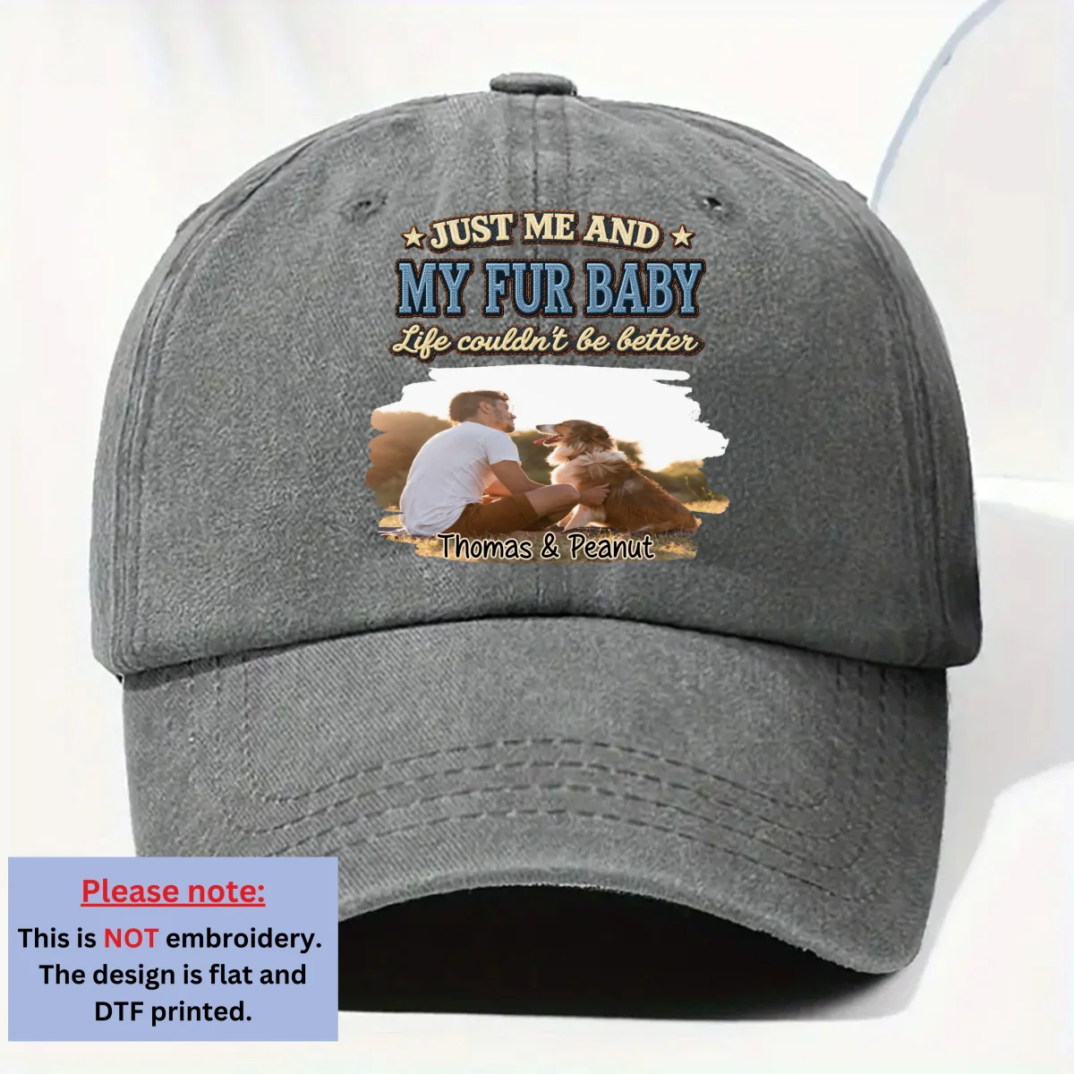 Could Not Be Better Fur Ver Photo - Personalized Custom Vintage Washed Denim Cap - Image 7