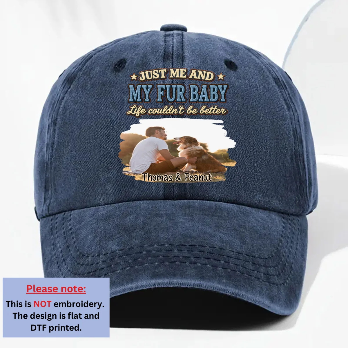 Could Not Be Better Fur Ver Photo - Personalized Custom Vintage Washed Denim Cap - Image 8