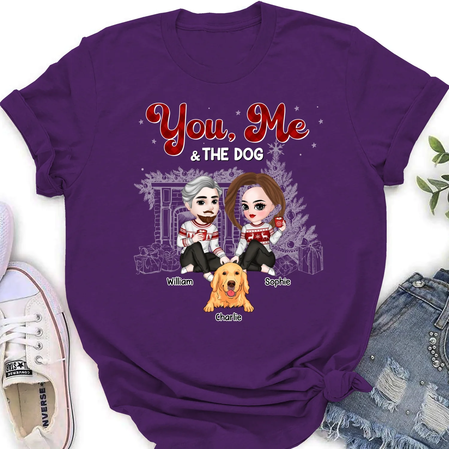 Couple And The Dogs Christmas - Personalized Custom Women's T-shirt - Image 8
