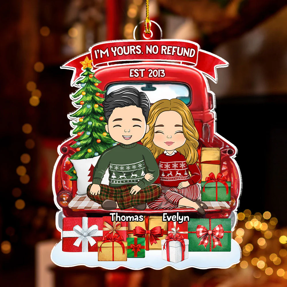 Couple Sit On Red Truck - Personalized Custom Acrylic Ornament - Image 3