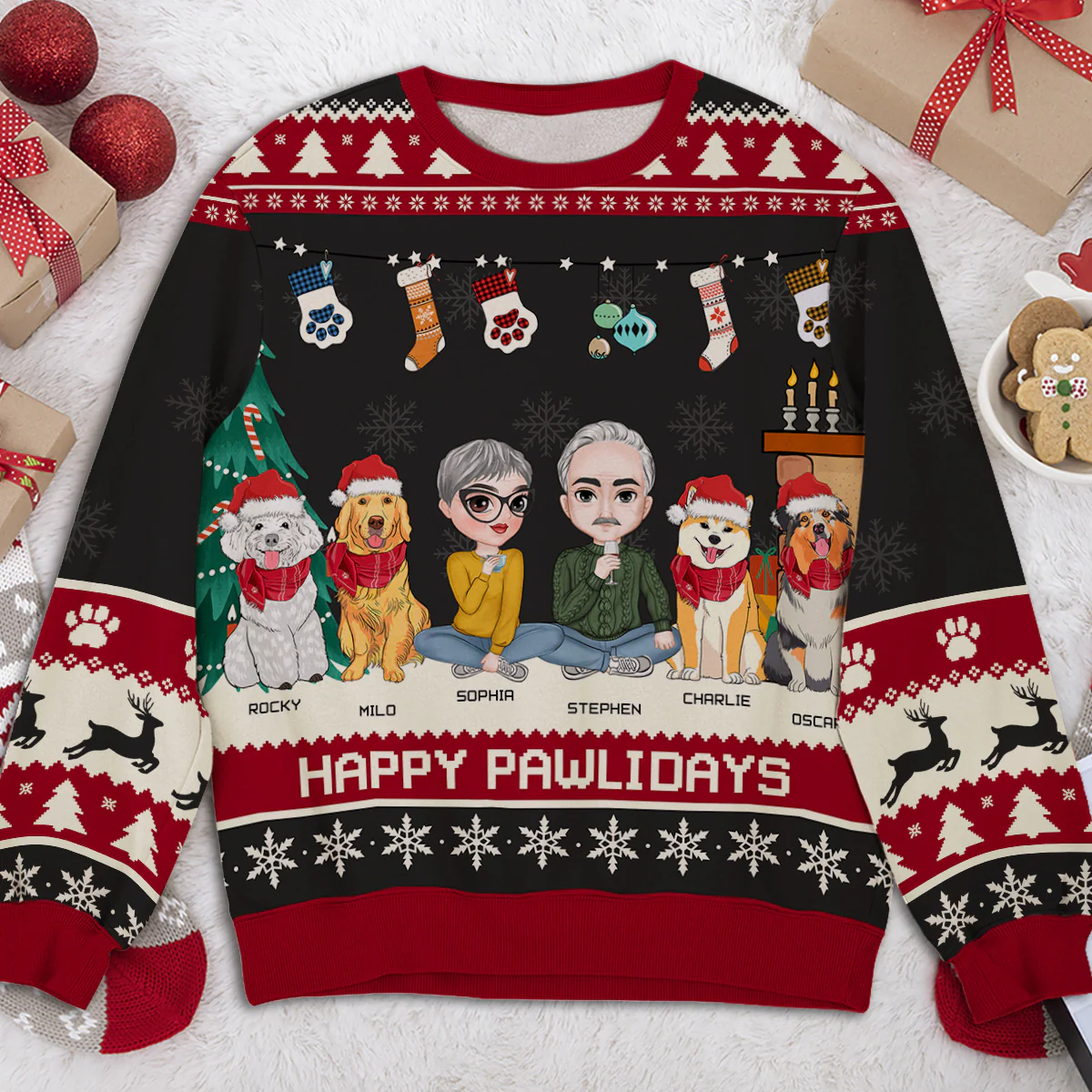 Couple Snowy Pawlidays - Personalized Custom All-Over-Print Sweatshirt - Image 4