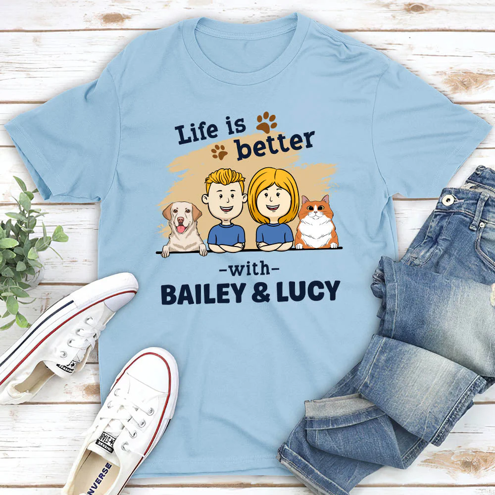 Couple With Pet - Personalized Custom Unisex T-shirt - Image 3