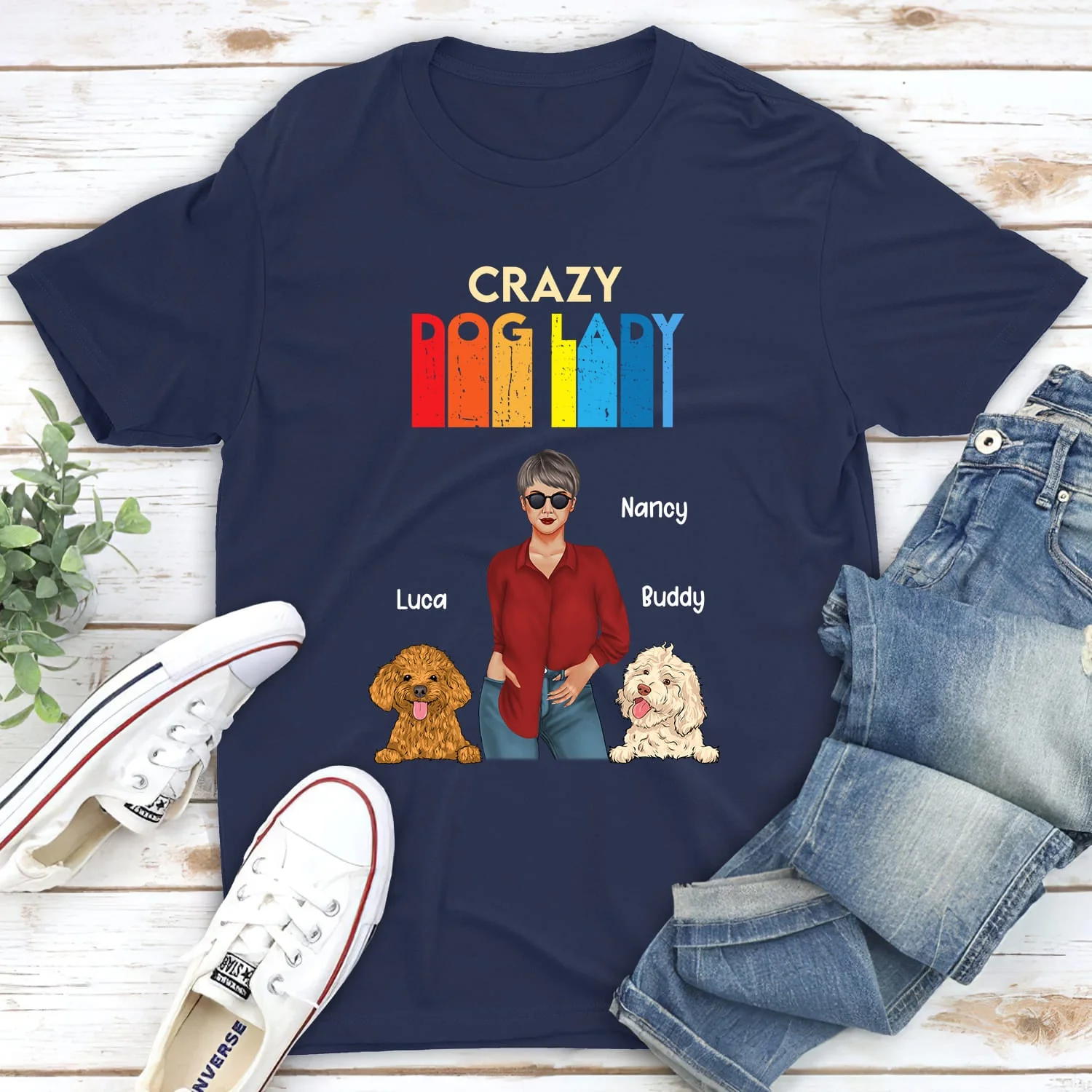 Crazy Dog Lady 3 - Personalized Custom Unisex T-shirt - Image 3