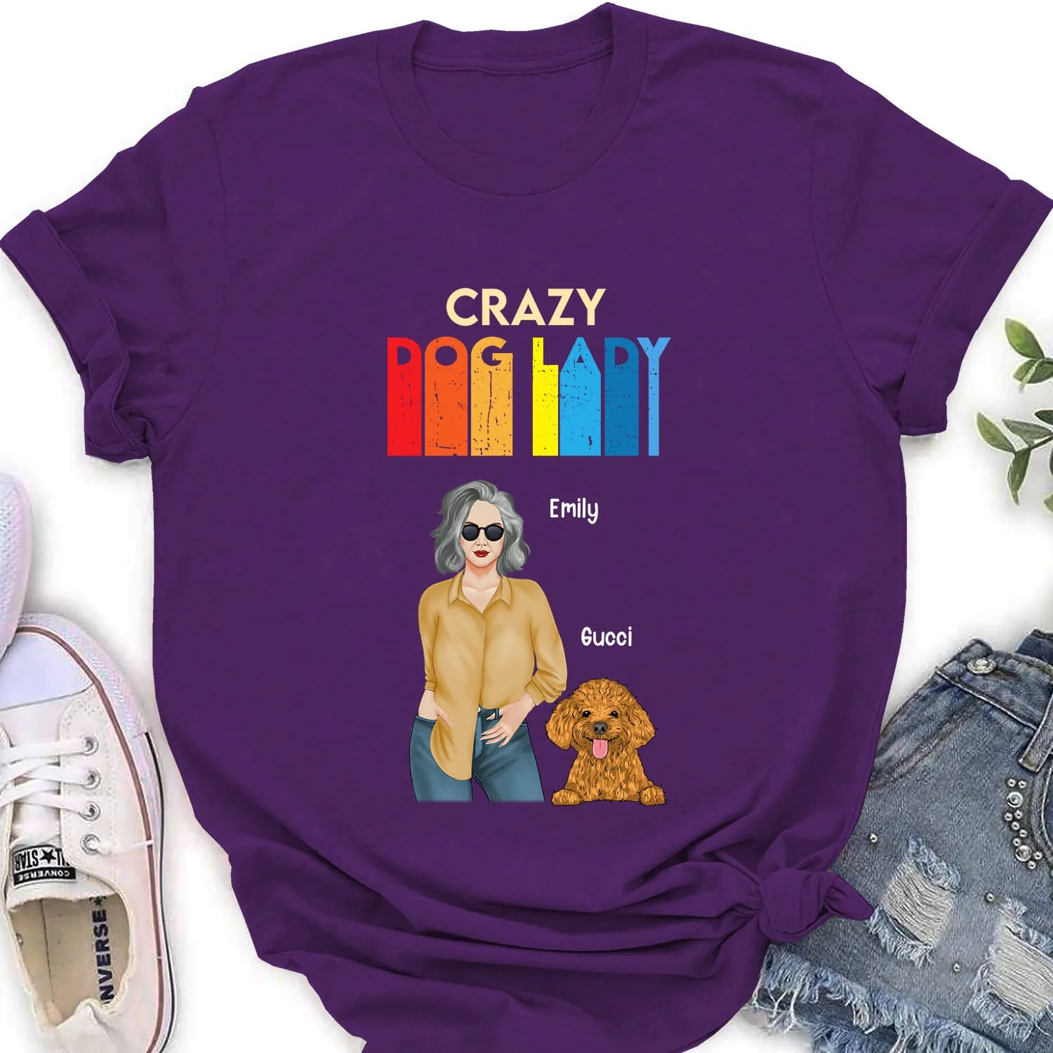 Crazy Dog Lady 3 - Personalized Custom Women's T-shirt - Image 2