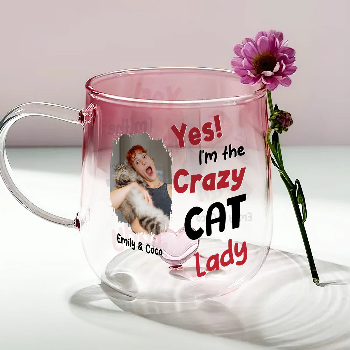 Crazy Lady Photo - Personalized Custom Pink Gradient Glass Mug - Image 2