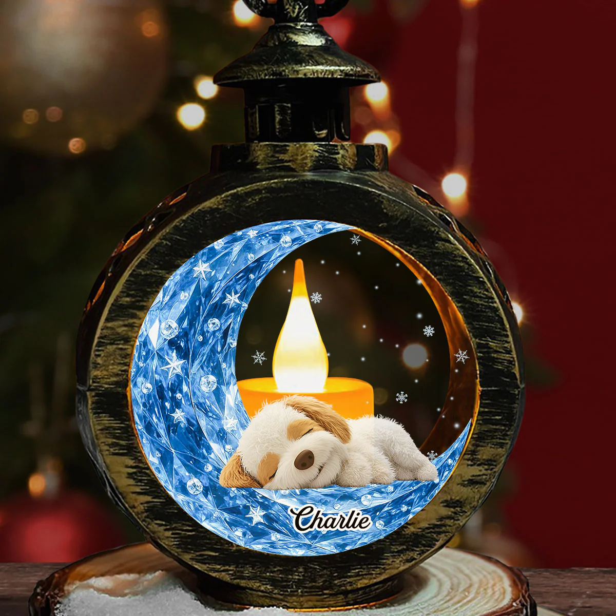 Crystal Moon And Dog - Personalized Custom 3D Effect Christmas Lantern