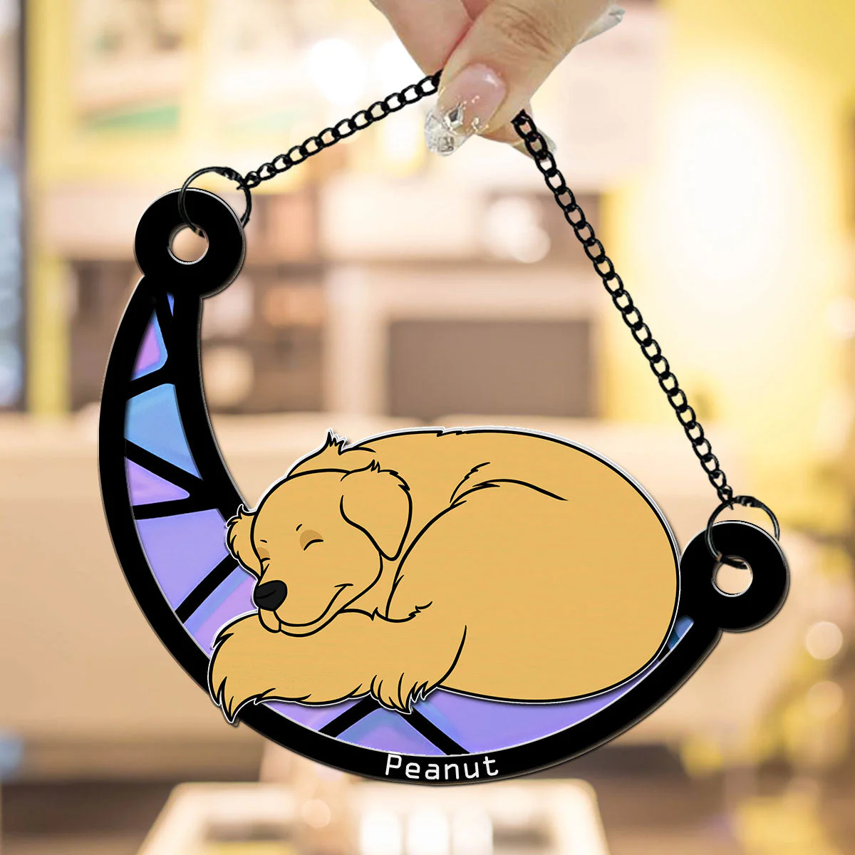 Curled Dog Sleeping On The Moon - Personalized Custom Suncatcher - Image 2