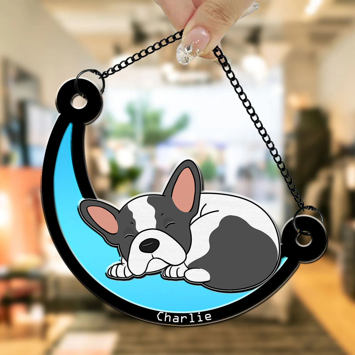 Curled Dog Sleeping On The Moon - Personalized Custom Suncatcher - Image 3